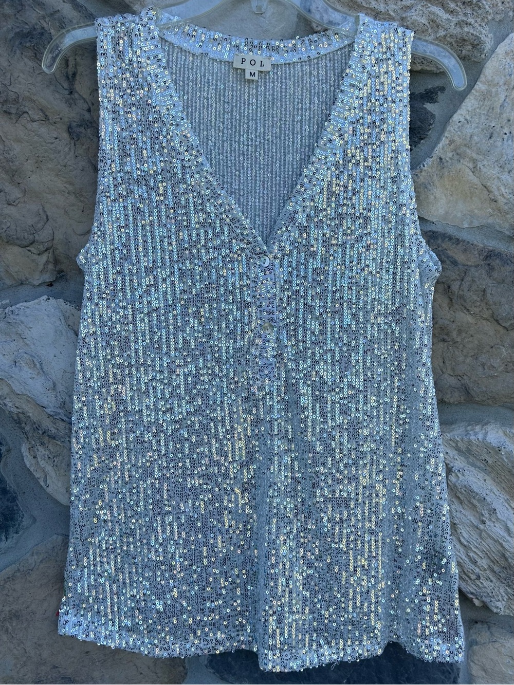 POL Silver Sequin Tank Top Size M Festival Party Date Concert Boho Glam Sparkly